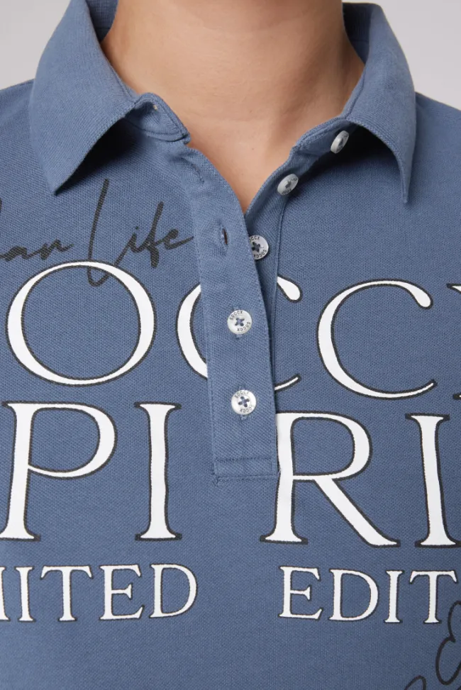 Damen CAMP DAVID & SOCCX Kurzarmpolo aus Pikee mit Logo Print blue haze