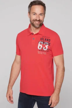 Herren CAMP DAVID & SOCCX Kurzarmpolo aus Pikee mit Label Print skipper red