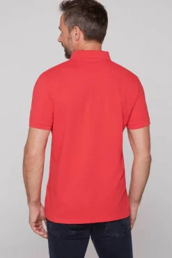 Herren CAMP DAVID & SOCCX Kurzarmpolo aus Pikee mit Label Print skipper red