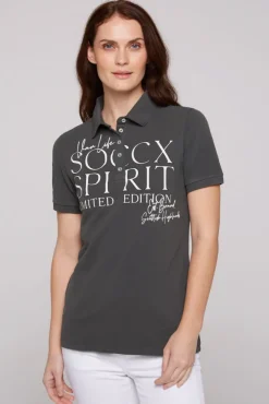 Damen CAMP DAVID & SOCCX Kurzarmpolo aus Pikee mit Logo Print