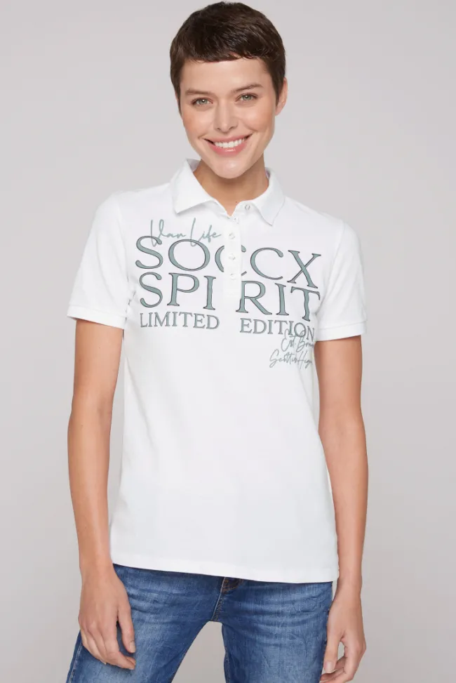 Damen CAMP DAVID & SOCCX Kurzarmpolo aus Pikee mit Logo Print