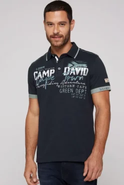 Herren CAMP DAVID & SOCCX Kurzarmpolo mit Flockprint und Tapes blue navy