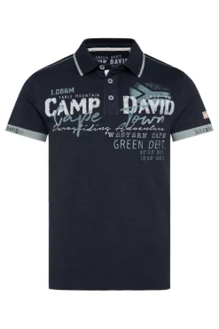 Herren CAMP DAVID & SOCCX Kurzarmpolo mit Flockprint und Tapes blue navy