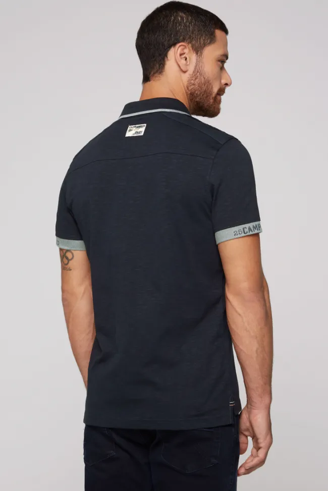 Herren CAMP DAVID & SOCCX Kurzarmpolo mit Flockprint und Tapes blue navy