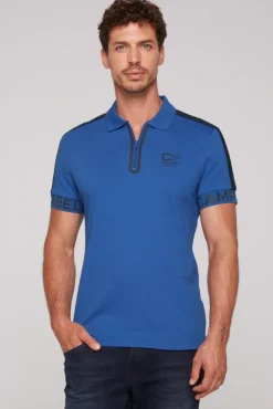 Herren CAMP DAVID & SOCCX Kurzarmpolo mit Folienprints strong blue