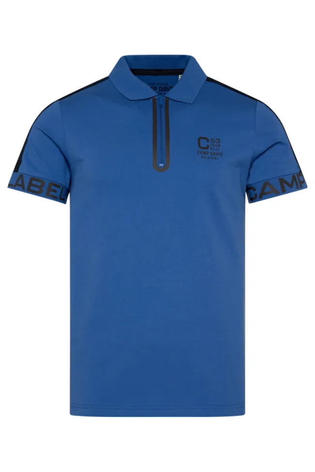 Herren CAMP DAVID & SOCCX Kurzarmpolo mit Folienprints strong blue