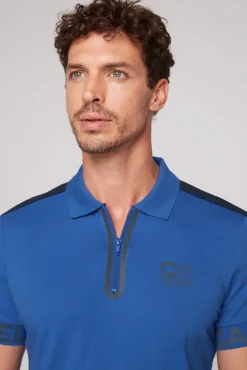 Herren CAMP DAVID & SOCCX Kurzarmpolo mit Folienprints strong blue