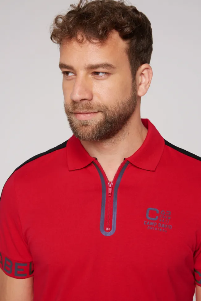 Herren CAMP DAVID & SOCCX Kurzarmpolo mit Folienprints flight red