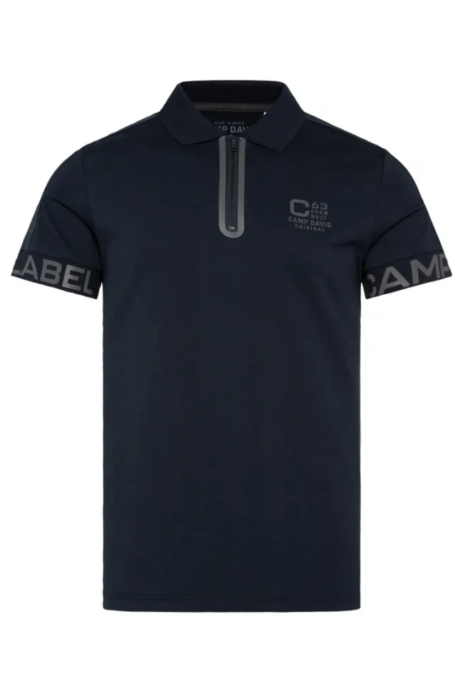 Herren CAMP DAVID & SOCCX Kurzarmpolo mit Folienprints blue navy