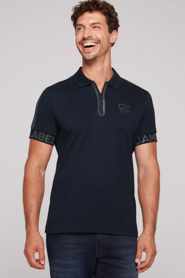 Herren CAMP DAVID & SOCCX Kurzarmpolo mit Folienprints blue navy