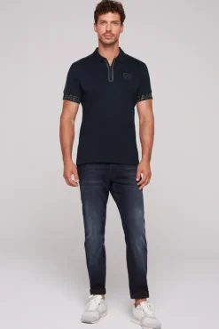 Herren CAMP DAVID & SOCCX Kurzarmpolo mit Folienprints blue navy