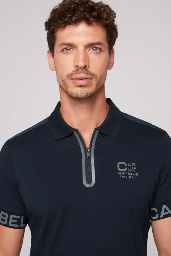 Herren CAMP DAVID & SOCCX Kurzarmpolo mit Folienprints blue navy