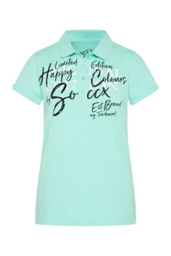 Damen CAMP DAVID & SOCCX Kurzarmpolo mit Print und Pailletten neo aqua