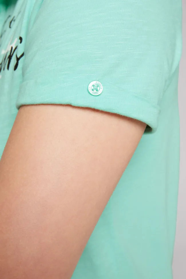 Damen CAMP DAVID & SOCCX Kurzarmpolo mit Print und Pailletten neo aqua