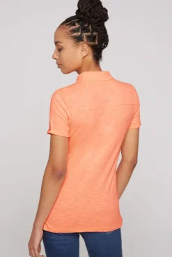 Damen CAMP DAVID & SOCCX Kurzarmpolo mit Print und Pailletten neon orange