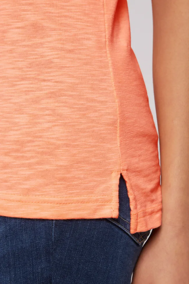 Damen CAMP DAVID & SOCCX Kurzarmpolo mit Print und Pailletten neon orange