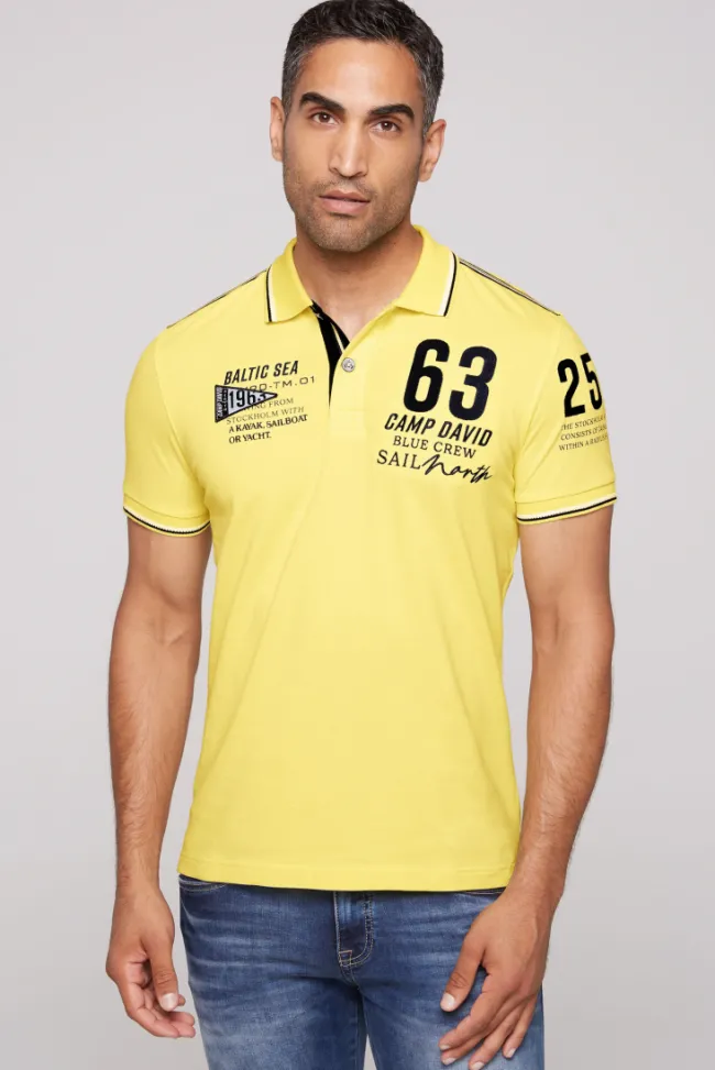 Herren CAMP DAVID & SOCCX Kurzarmpolo Pikee mit Logo Artworks light lime