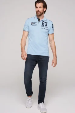 Herren CAMP DAVID & SOCCX Kurzarmpolo Pikee mit Logo Artworks summer blue