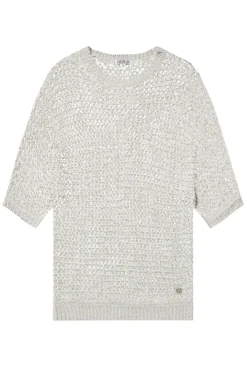 Damen CAMP DAVID & SOCCX Kurzarm-Pullover aus Strukturgarn stone beige