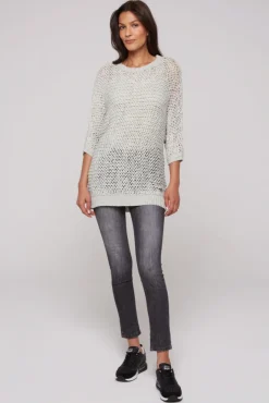 Damen CAMP DAVID & SOCCX Kurzarm-Pullover aus Strukturgarn stone beige