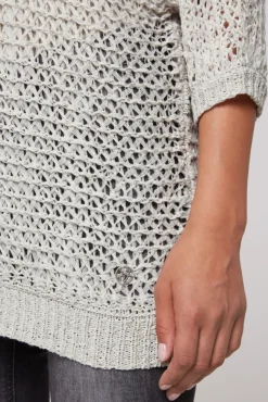 Damen CAMP DAVID & SOCCX Kurzarm-Pullover aus Strukturgarn stone beige