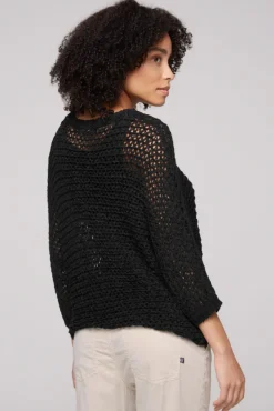 Damen CAMP DAVID & SOCCX Kurzarm-Pullover aus Strukturgarn