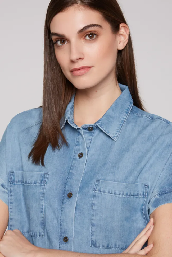 Damen CAMP DAVID & SOCCX Kurzes Jeansblusenkleid mid blue wash | XS