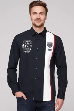 Herren CAMP DAVID & SOCCX Langarmhemd mit Color-Blocking und Artworks blue navy