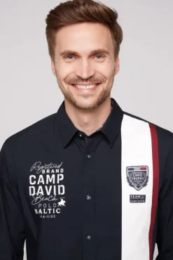 Herren CAMP DAVID & SOCCX Langarmhemd mit Color-Blocking und Artworks blue navy