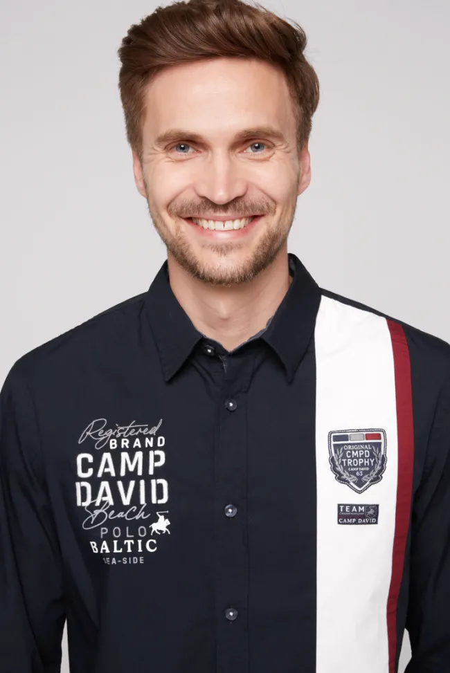 Herren CAMP DAVID & SOCCX Langarmhemd mit Color-Blocking und Artworks blue navy