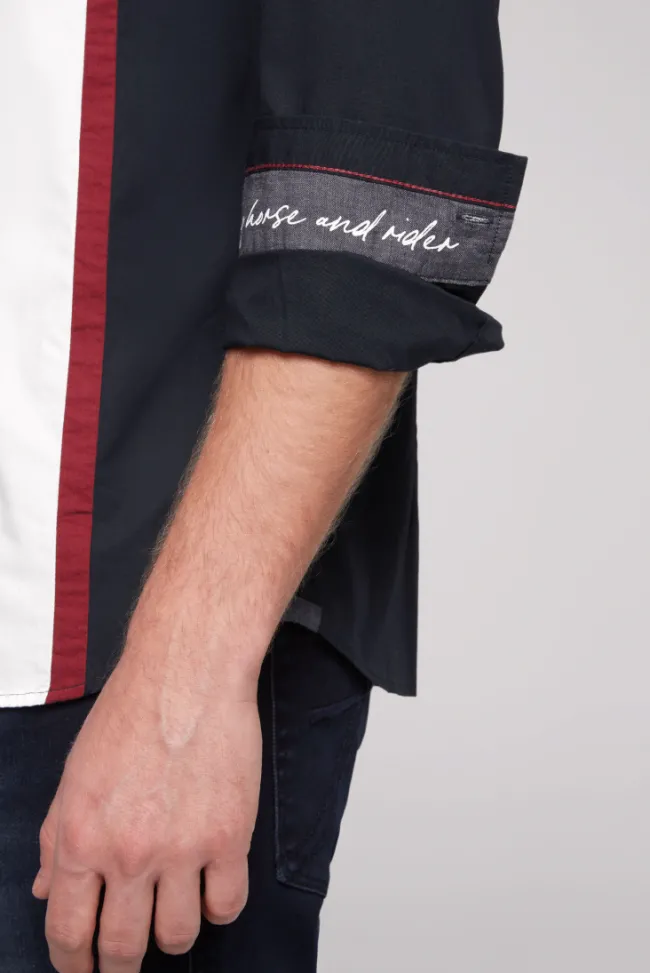 Herren CAMP DAVID & SOCCX Langarmhemd mit Color-Blocking und Artworks blue navy