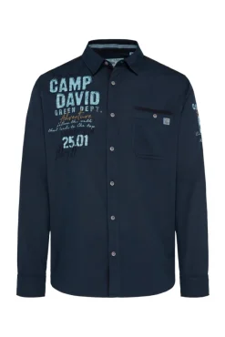 Herren CAMP DAVID & SOCCX Langarmhemd mit Logo-Stickereien blue navy