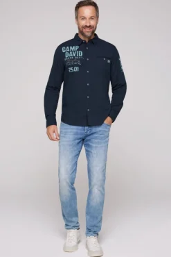 Herren CAMP DAVID & SOCCX Langarmhemd mit Logo-Stickereien blue navy