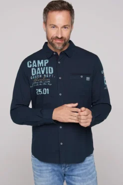 Herren CAMP DAVID & SOCCX Langarmhemd mit Logo-Stickereien blue navy
