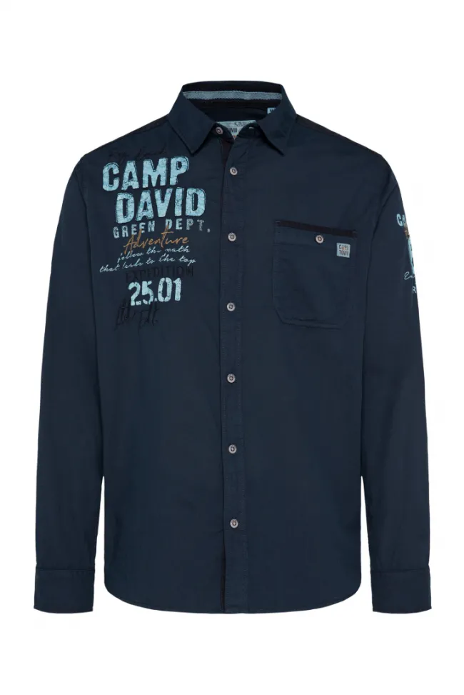 Herren CAMP DAVID & SOCCX Langarmhemd mit Logo-Stickereien blue navy