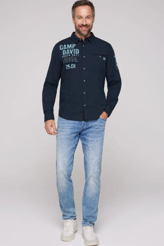 Herren CAMP DAVID & SOCCX Langarmhemd mit Logo-Stickereien blue navy