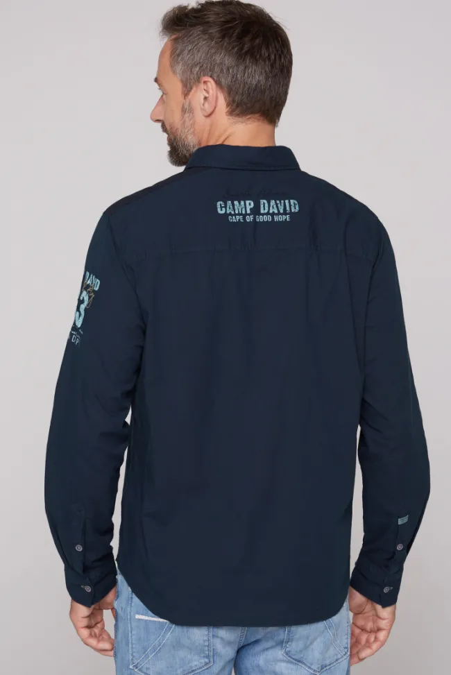 Herren CAMP DAVID & SOCCX Langarmhemd mit Logo-Stickereien blue navy