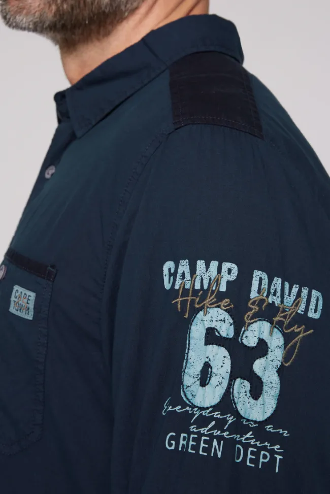 Herren CAMP DAVID & SOCCX Langarmhemd mit Logo-Stickereien blue navy