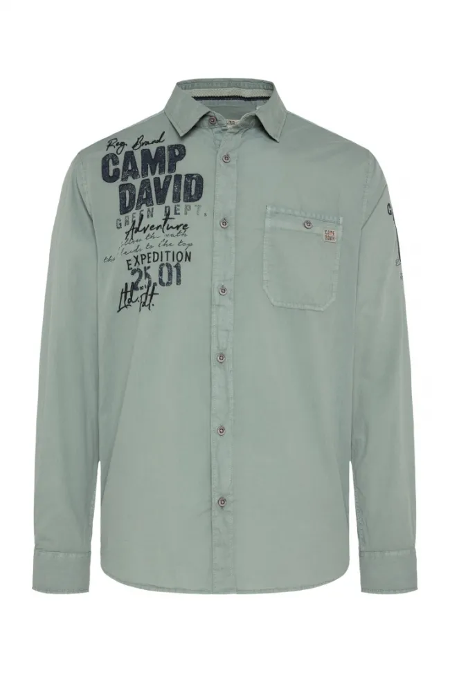 Herren CAMP DAVID & SOCCX Langarmhemd mit Logo-Stickereien