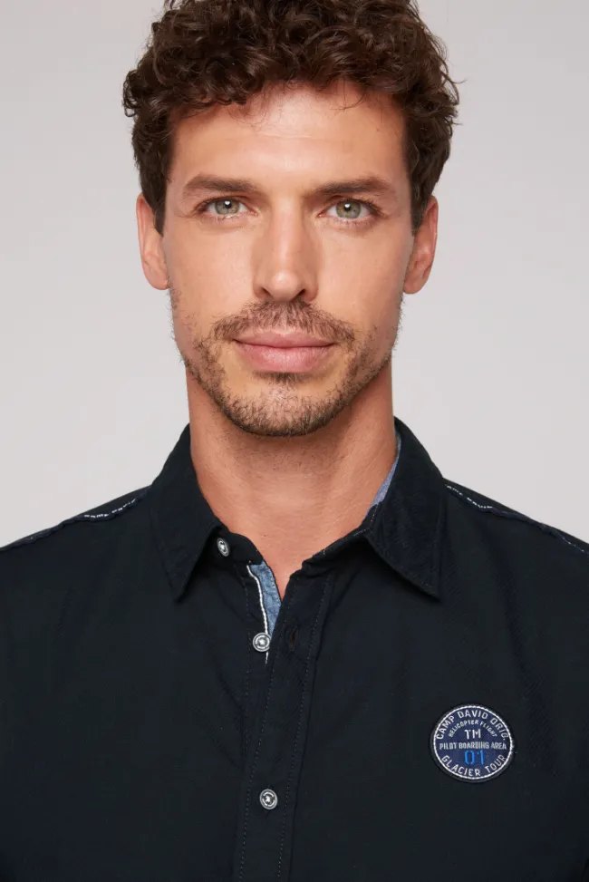Herren CAMP DAVID & SOCCX Langarmhemd mit Strukturstreifen blue navy