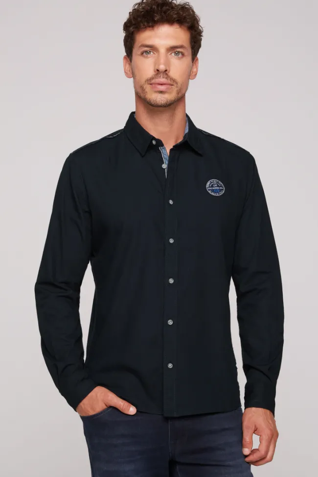 Herren CAMP DAVID & SOCCX Langarmhemd mit Strukturstreifen blue navy