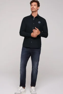 Herren CAMP DAVID & SOCCX Langarmhemd mit Strukturstreifen blue navy
