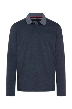 Herren CAMP DAVID & SOCCX Langarmpolo mit feinem Streifen-Dessin blue navy