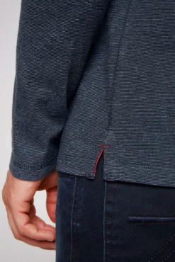 Herren CAMP DAVID & SOCCX Langarmpolo mit feinem Streifen-Dessin blue navy