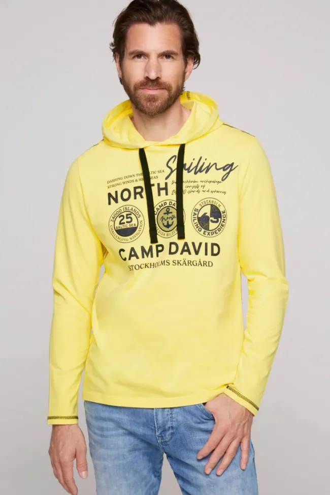 Herren CAMP DAVID & SOCCX Langarmshirt mit Kapuze und Print light lime