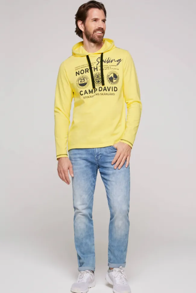 Herren CAMP DAVID & SOCCX Langarmshirt mit Kapuze und Print light lime