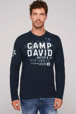 Herren CAMP DAVID & SOCCX Langarmshirt mit Label-Applikationen blue navy
