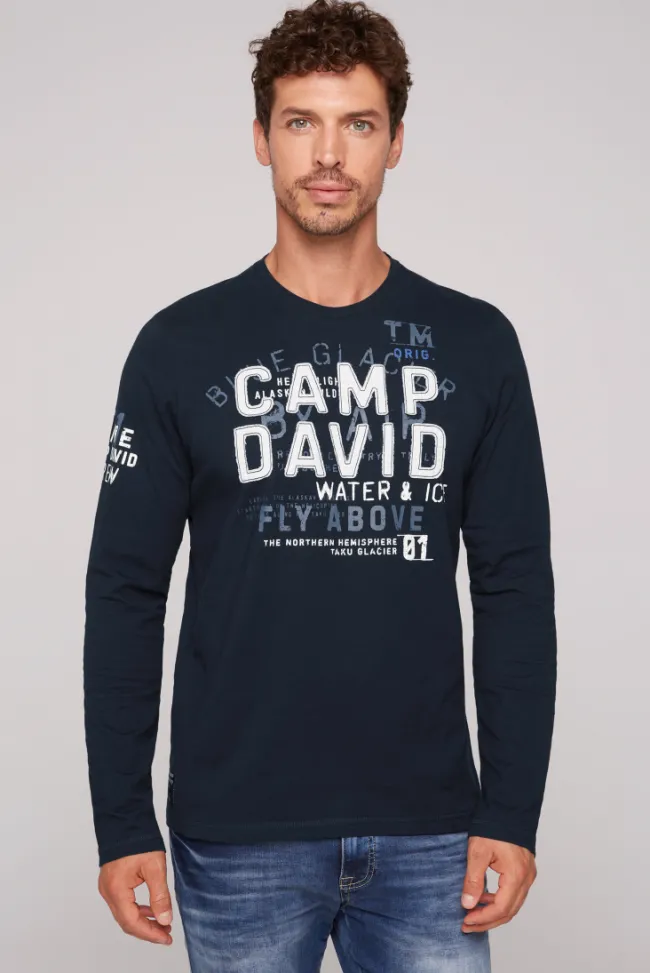 Herren CAMP DAVID & SOCCX Langarmshirt mit Label-Applikationen blue navy