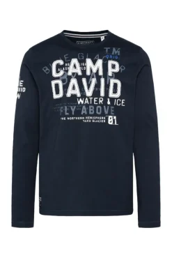 Herren CAMP DAVID & SOCCX Langarmshirt mit Label-Applikationen blue navy