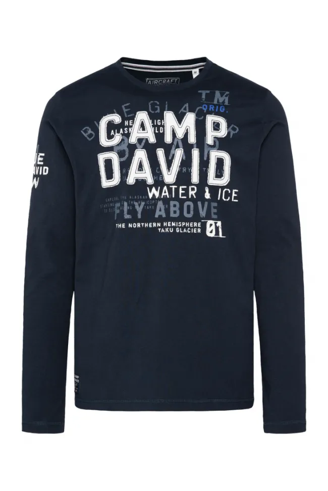 Herren CAMP DAVID & SOCCX Langarmshirt mit Label-Applikationen blue navy